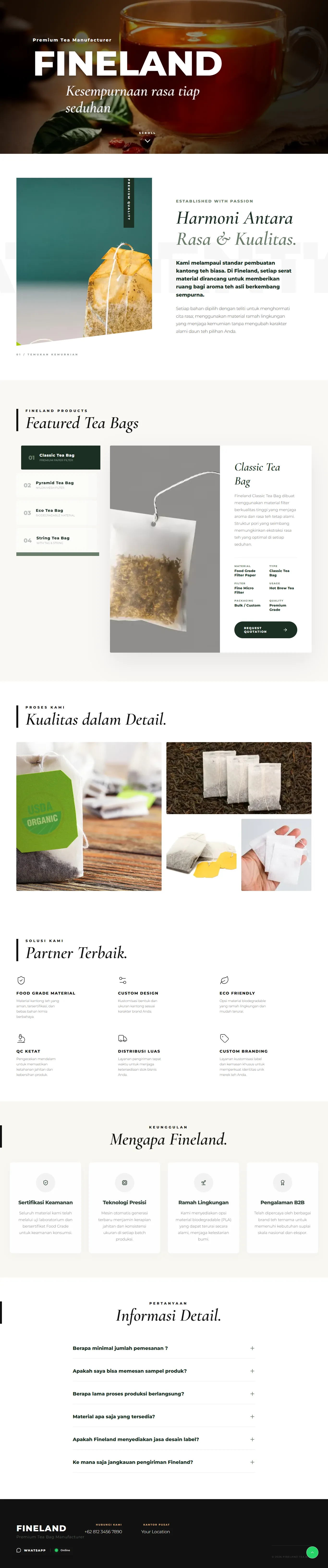 Fineland Tea Bag Manufacturing Landing Page
